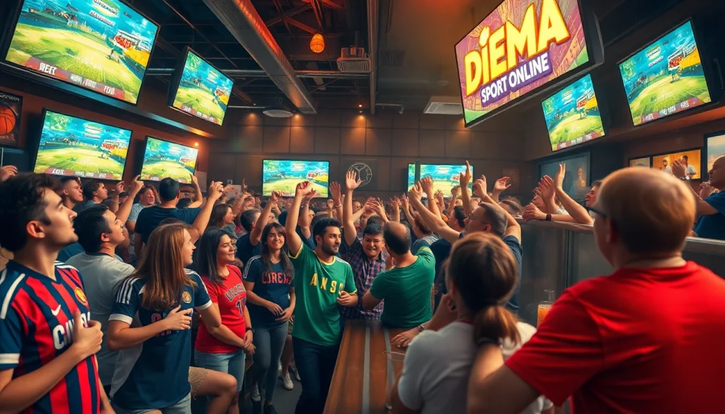 Watch Diema Sport Online Free in a lively sports bar atmosphere filled with cheering fans.
