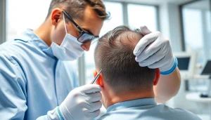 Performing a hair transplant london procedure showcasing precision and care in a modern clinic.