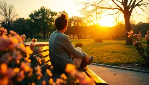 Experience serenity with Life in a Break Down, as a person reflects in a tranquil park setting.