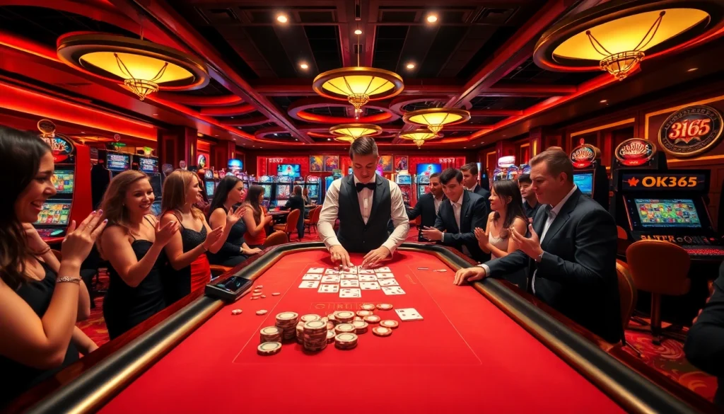 Experience thrilling gaming action at OK365's vibrant casino with modern tables and winning moments.