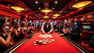 Experience thrilling gaming action at OK365's vibrant casino with modern tables and winning moments.