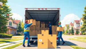 Efficient moving services calgary with professional movers loading boxes into a truck.