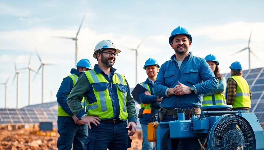 Skilled labor for energy sector professionals collaborating on renewable energy projects.