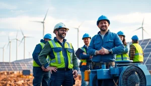 Skilled labor for energy sector professionals collaborating on renewable energy projects.