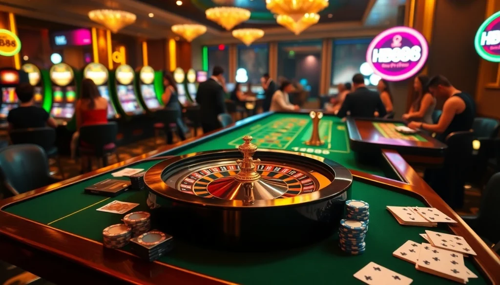 Experience the excitement of HB88 with luxurious casino gameplay featuring vibrant tables and engaging players.
