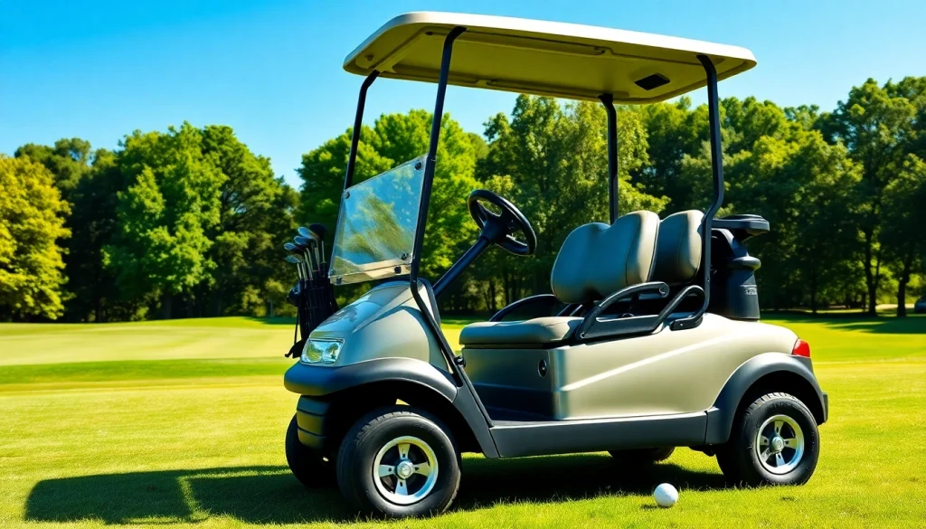 Efficient golf cart service in a sunny golf course showcasing a sleek cart ready for play.