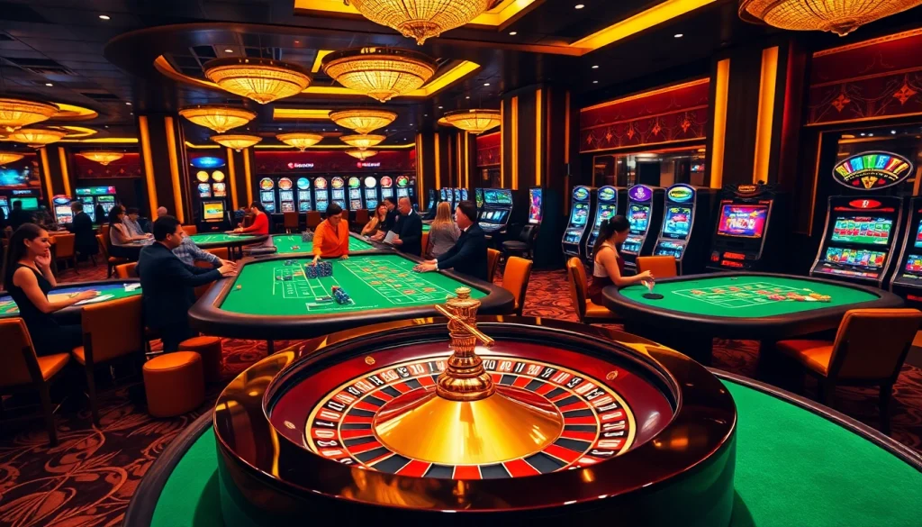 Exciting casino atmosphere at GG88COM BET with vibrant slot machines and professional dealers.