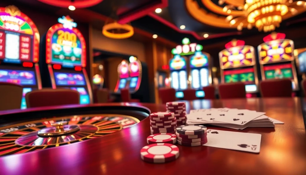 Players enjoying a winning moment at 9Dbet casino with chips and cards in hand.