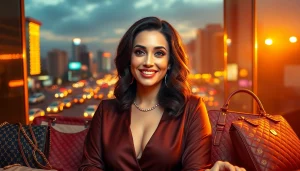 Highlighting the allure of Bollywood celebs at https://bollywoodcelebnetworth.in with a glamorous actress in a vibrant Mumbai backdrop.