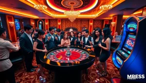 Experience the thrill of MM88 PRESS with players enjoying a luxurious casino atmosphere.