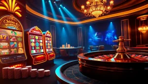 The exhilarating app 32win showcases luxury gaming with a vibrant slot machine and stylish table games.