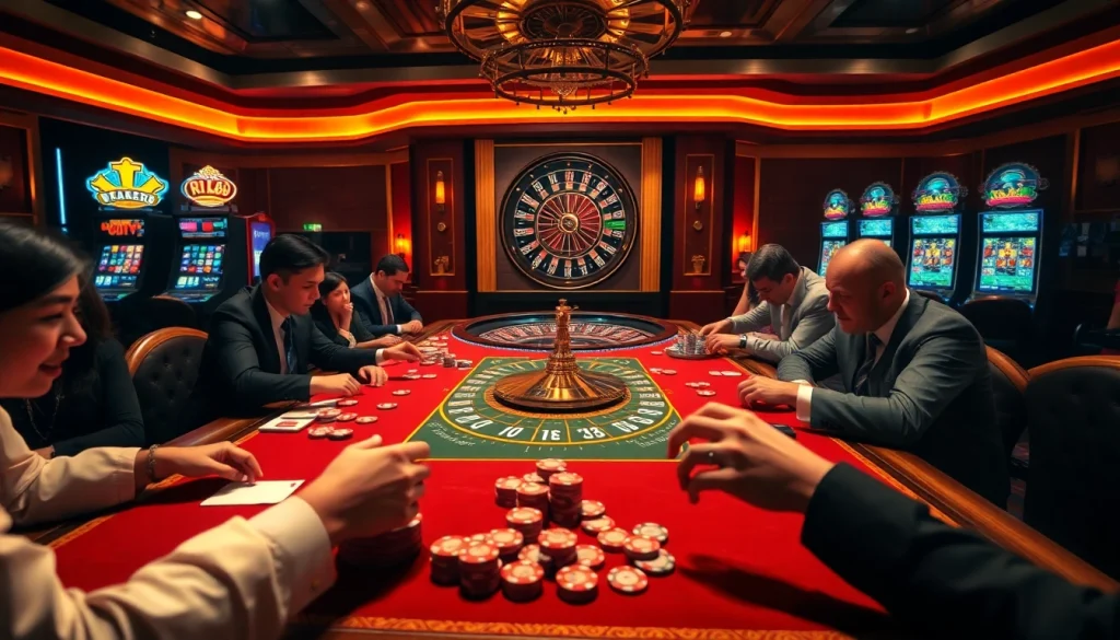 Engaged players enjoying strategic bets at Nhà Cái RR88's luxurious casino table.
