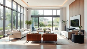 Showcasing modern interior design in a Real Estate property with lush garden view.