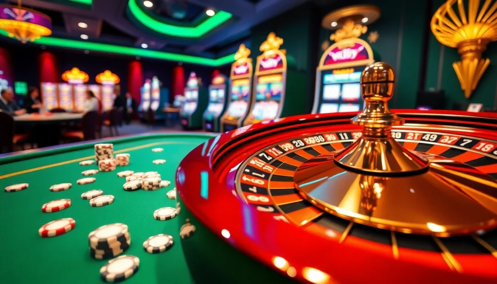 A dynamic gambling scene at tại w88 showcasing exciting games and vibrant casino atmosphere.