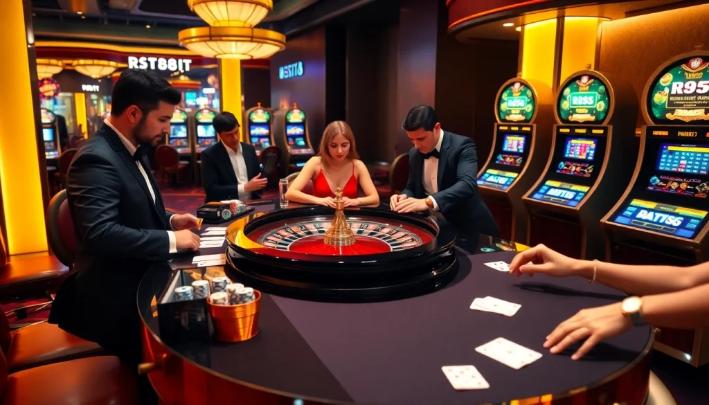 Experience the excitement of gambling at https://rr88it.com/ with engaging players around a vibrant roulette table.