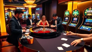 Experience the excitement of gambling at https://rr88it.com/ with engaging players around a vibrant roulette table.