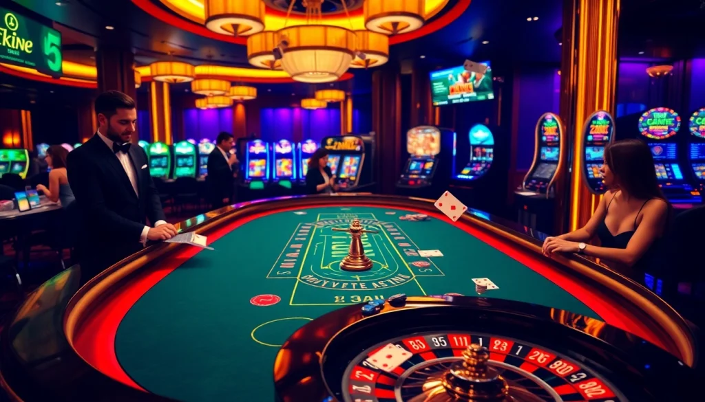 Exciting gambling action at tk88 poker table with vibrant colors and luxury atmosphere.