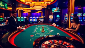 Exciting gambling action at tk88 poker table with vibrant colors and luxury atmosphere.