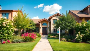 Discover a stunning real estate property with modern architecture and vibrant landscaping.