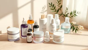 K-Beauty-produkter elegant uppställda, visar lyxiga hudvårdslösningar.