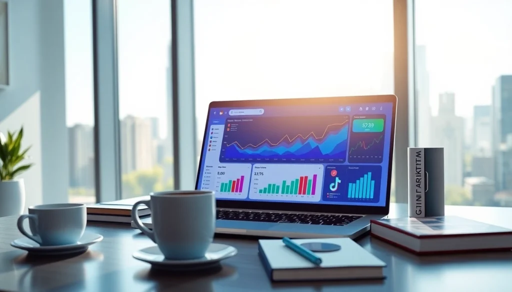 Showcase of a tiktok smm panel interface on a laptop screen, highlighting user-friendly analytics.