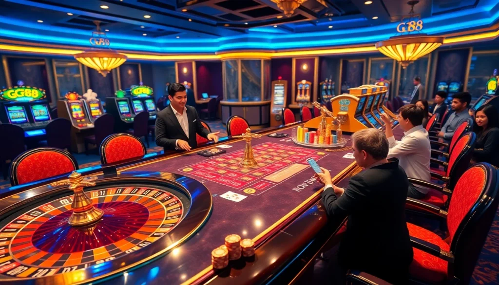 Experience the thrill of GG88 at a luxurious casino table with professional dealers and vibrant games.