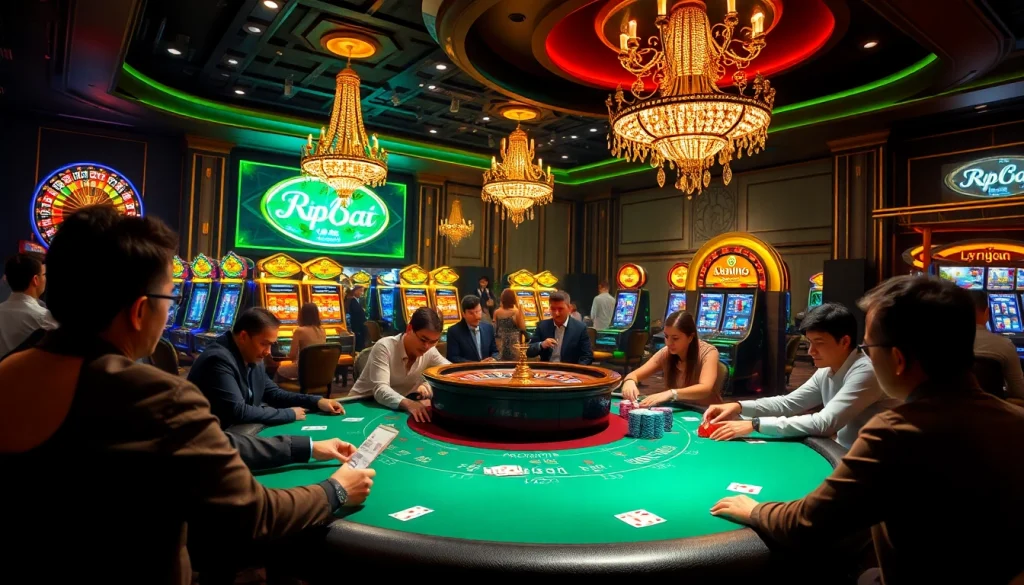 Exciting poker gameplay at rr88 com casino with colorful chips and vibrant atmosphere.