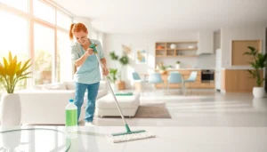Cleaning service in a pristine home featuring well-organized spaces and sparkling surfaces.