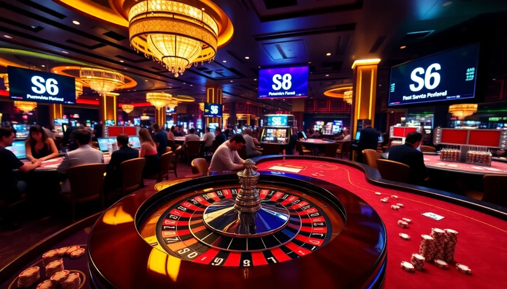 Experience thrilling gaming action at S8 with vibrant casino tables, poker chips, and a lively atmosphere.