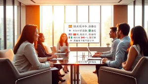 AI interpretation service facilitating seamless multilingual communication in a modern conference room.