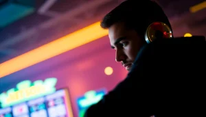 Apostador entusiasmado aproveitando as novidades da betdasorte em um cassino virtual.