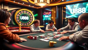 Experience thrilling gameplay at U888 with engaging poker tables and vibrant casino atmosphere.