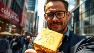 Discover premium Goldankauf in der Nähe services with vibrant urban backdrop and fresh gold items.