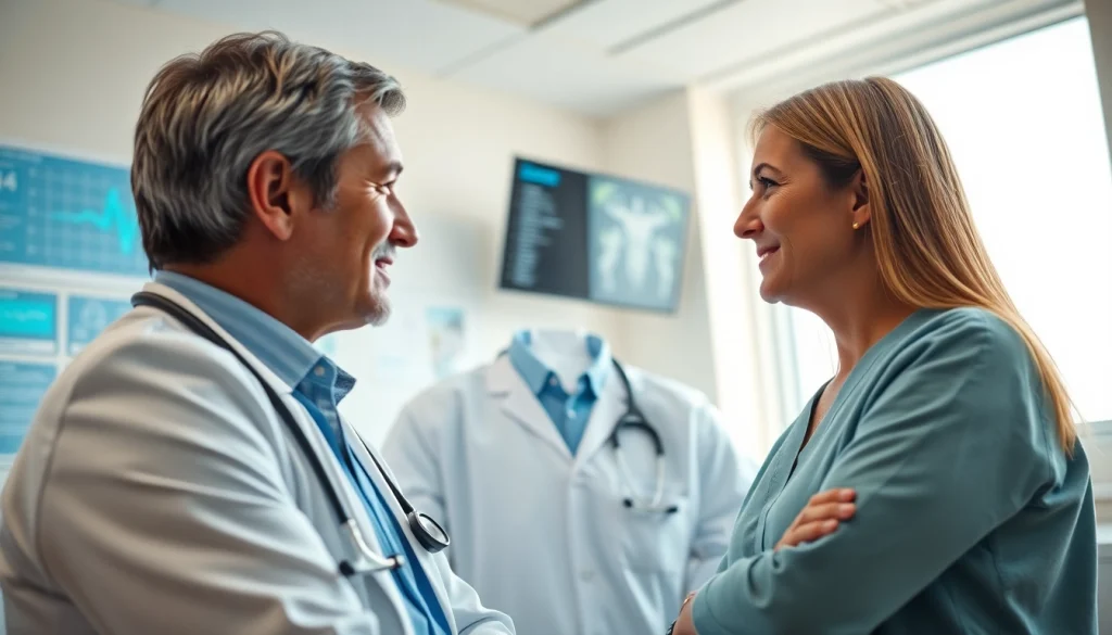 Consultation scene at https://tweestedenziekenhuis.nl, highlighting patient-doctor interaction in a warm hospital setting.