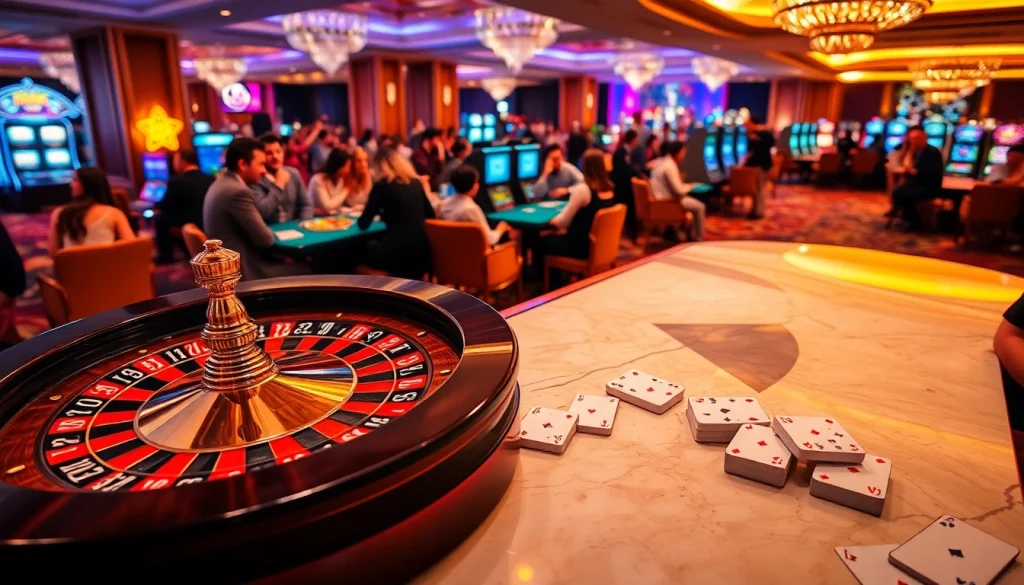 Catch the excitement of RR88 as players engage in thrilling casino games in an upscale setting.