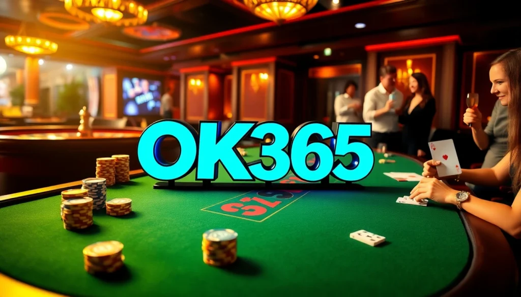 Engaging in high-stakes action at an OK365 poker table in a luxurious casino.