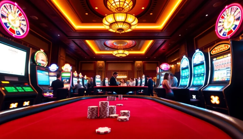 Experience win55 online with an exciting casino scene featuring poker, slots, and roulette.