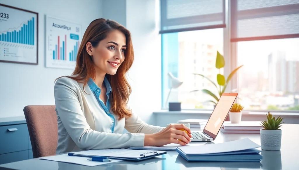 Profesjonalne miejsce pracy księgowego prezentujące usługi biura rachunkowego w Poznaniu.