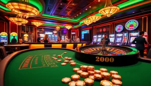 Engaging casino scene showcasing high-stakes gaming action at https://789win.apartments/ with roulette, poker chips, and vibrant slot machines.