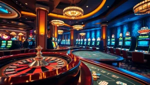 Experience the thrill of gambling at THABET with colorful casino tables and vibrant slot machines.