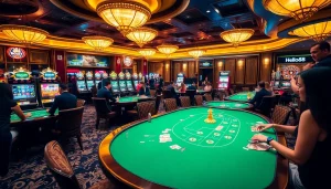 Experience thrilling gambling action with Hello88 at a luxurious casino, featuring poker, blackjack, and slots.