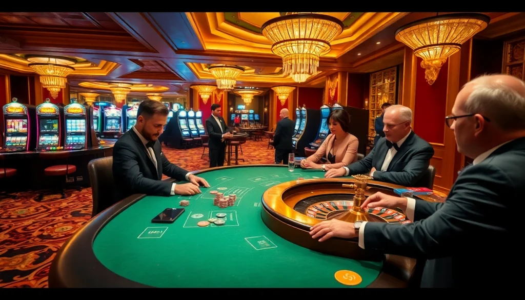 Players strategizing at a poker table in a vibrant casino scene inspired by https://www.6rwin55.com/ showcasing high stakes.