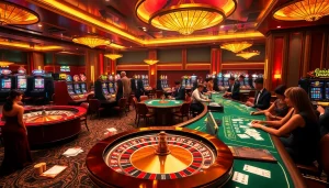 Experience the excitement of gambling at https://rr88c.mobi/ with luxurious casino visuals featuring poker tables and roulette wheels.