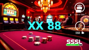Experience the excitement of gambling at XX88 with vibrant poker tables and slot machines.