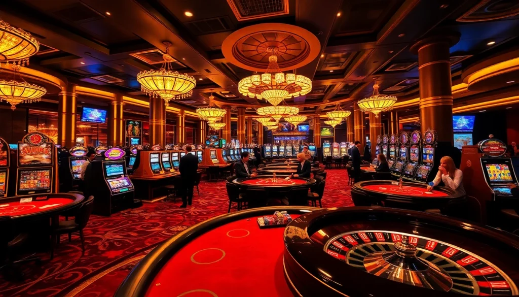 SODO casino scene with poker tables and roulette wheels, exuding luxury and excitement.