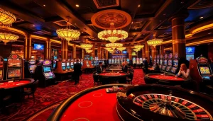 SODO casino scene with poker tables and roulette wheels, exuding luxury and excitement.