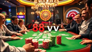 Engaged players enjoying diverse games at 88vv casino table with vibrant poker chips.