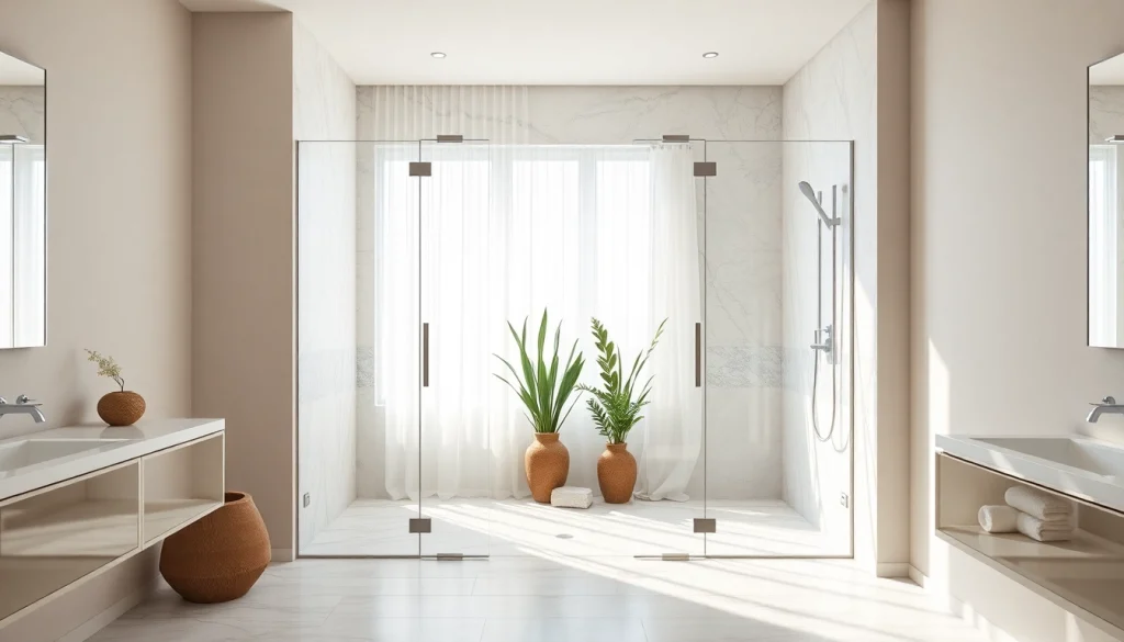 Stylish modern shower doors UK in a bright, elegantly designed bathroom.