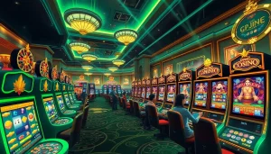 Engaging players at slot machines showcasing slot online apiraja88 in a vibrant casino atmosphere.