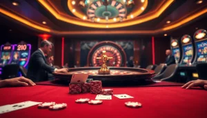 Engaging gamblers enjoying a vibrant casino experience at topclub with roulette and poker tables.